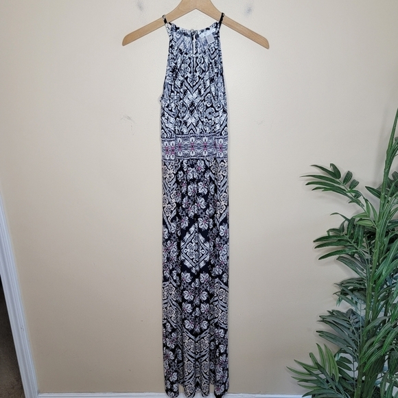 London Times | Petite Navy White Pink Floral Print Maxi Dress - Picture 1 of 6